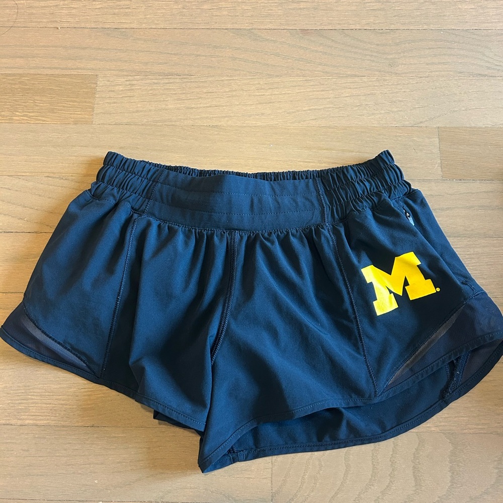 Lululemon Athletica Navy Blue Athletic Shorts with Yellow Logo